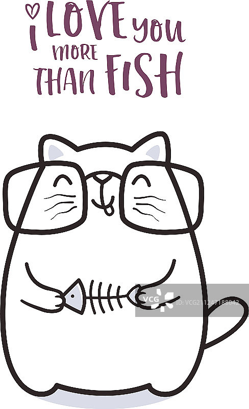 拿着鱼的可爱猫咪贺卡设计图片素材