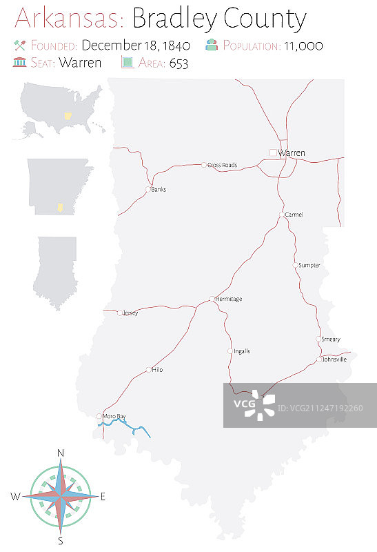阿肯色州布拉德利县地图图片素材