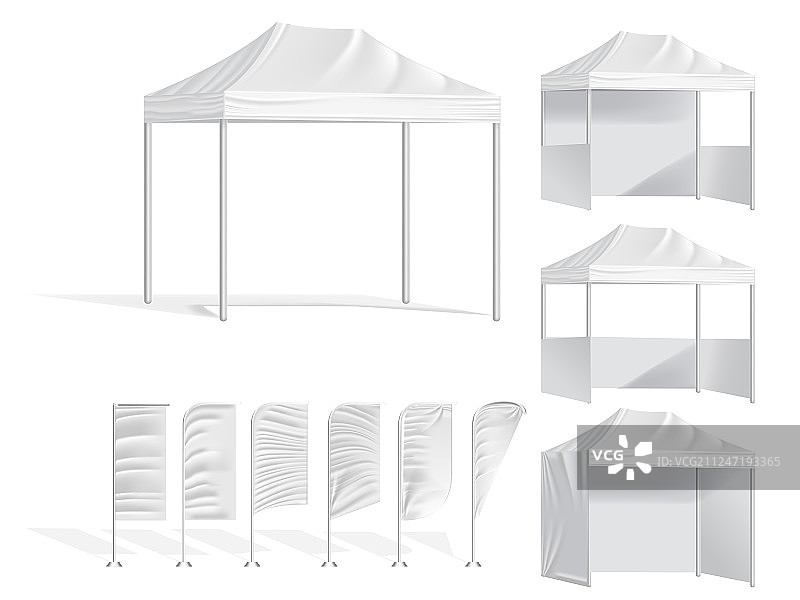 户外移动帐篷和旗帜模型图片素材