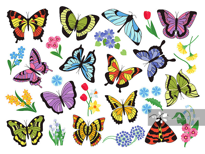 手绘彩色蝴蝶简易合集图片素材