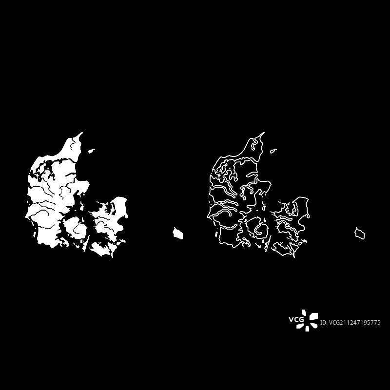 丹麦地图图标集白色扁平风格图片素材