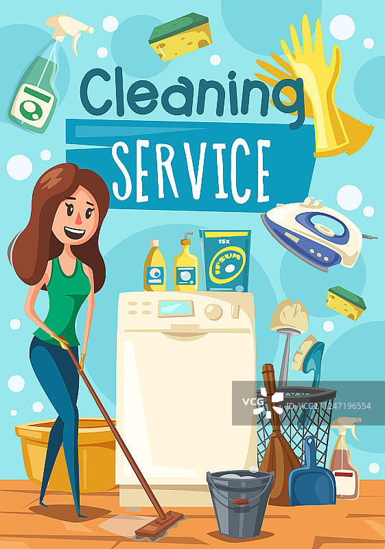 清洁服务：妇女拖地图片素材