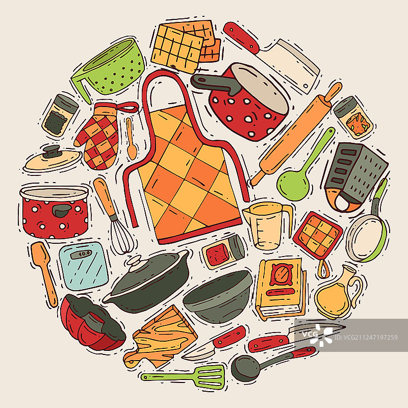 厨房用具圆形烹饪设备图案图片素材