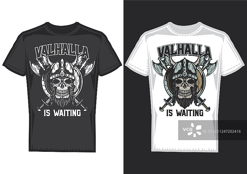 带头盔和斧头的维京人头骨图片素材