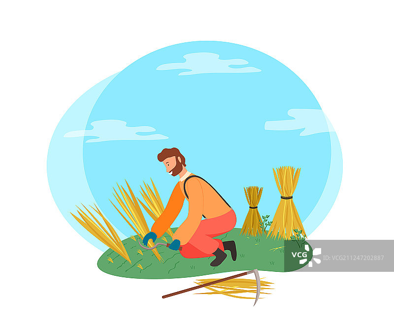 收割小麦的男性农民图片素材