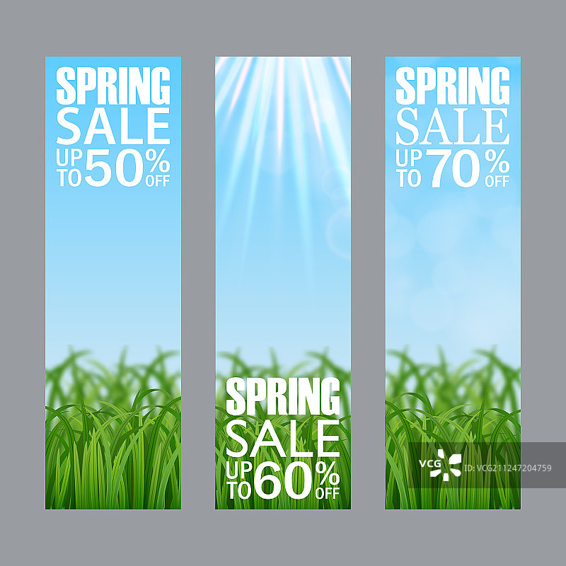 带草地元素的春季促销竖版banner图片素材