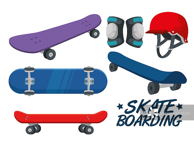滑板、头盔和护膝图片素材