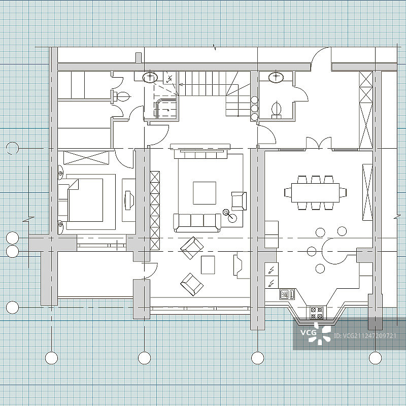 房屋平面图上的标准家具符号图片素材