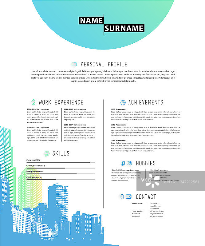 创意简约彩色圆圈简历模板图片素材