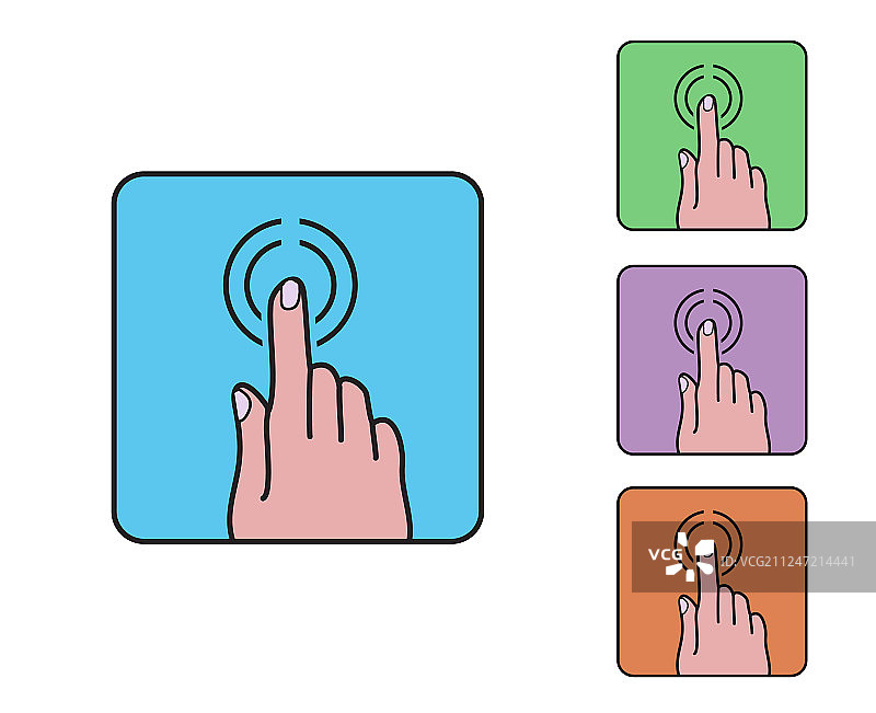 手指点击彩色轮廓卡通图标图片素材