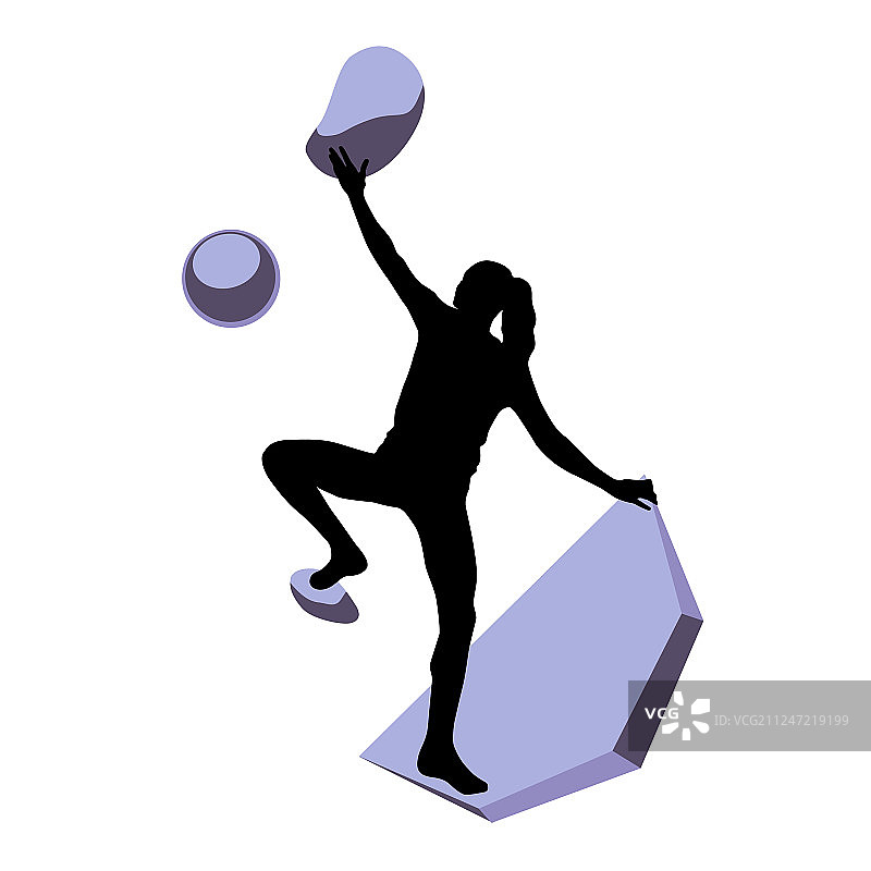 女人攀爬攀岩墙图片素材