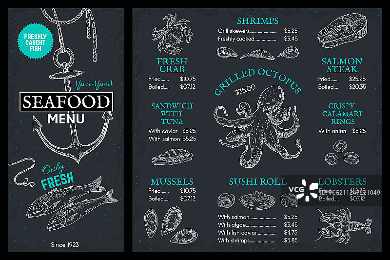 海鲜素描菜单涂鸦鱼餐厅图片素材