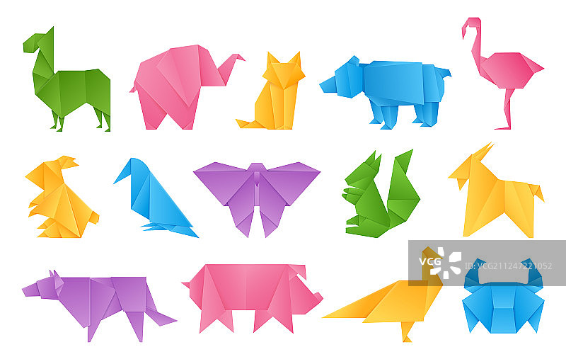 折纸动物纸玩具：龙、船、象图片素材