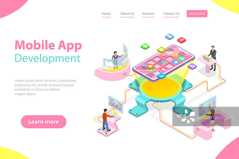 扁平2.5D着陆页模板图片素材