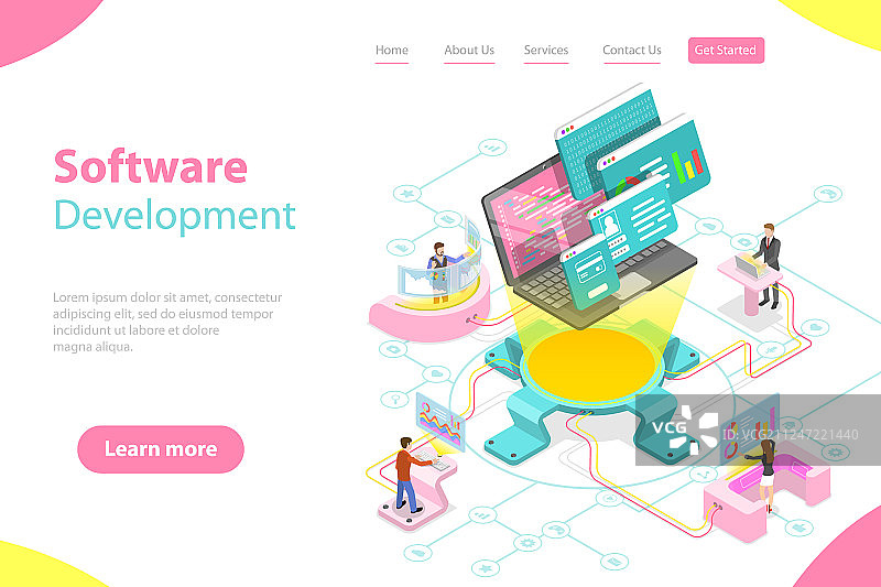 扁平2.5D着陆页模板图片素材