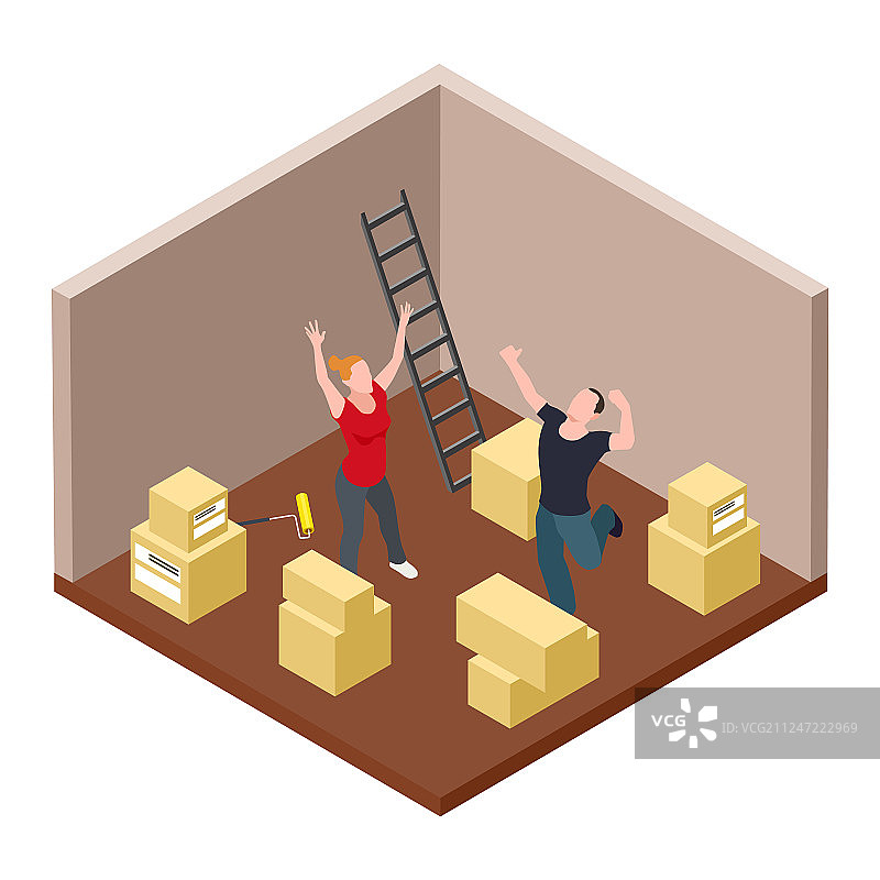 欢庆搬家的年轻夫妇（2.5D）图片素材