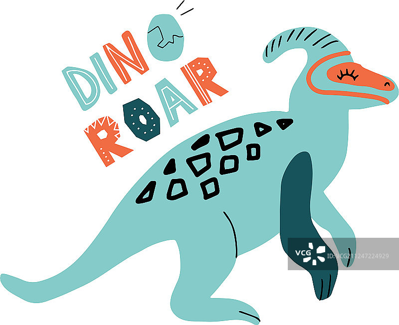 鸭嘴龙彩色扁平手绘图片素材