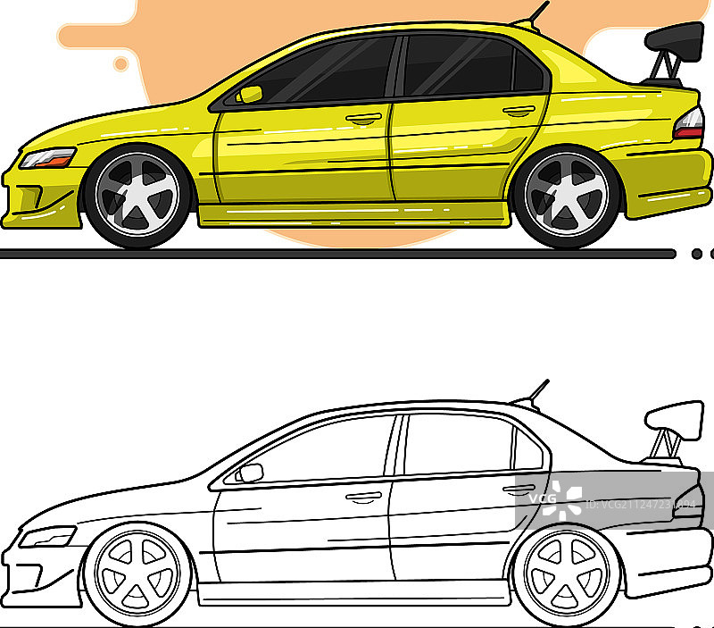 黄色城市汽车侧视图图片素材