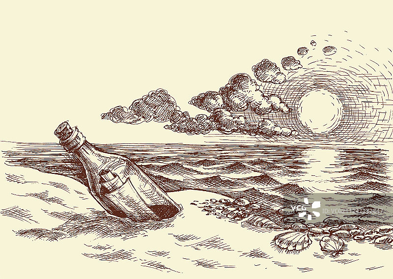 手绘瓶中信图片素材