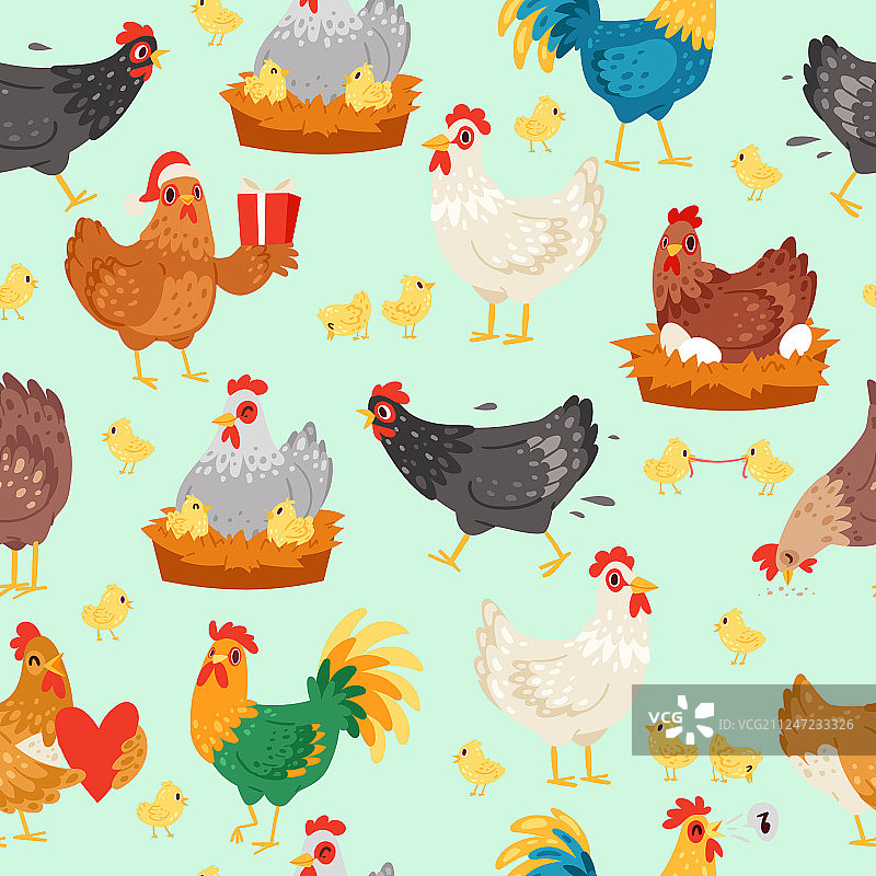 不同姿势的卡通鸡形象图片素材