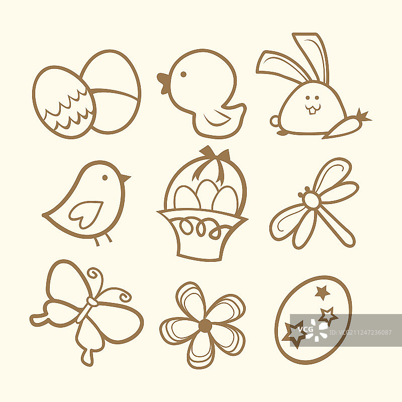 涂鸦线条艺术复活节图标图片素材