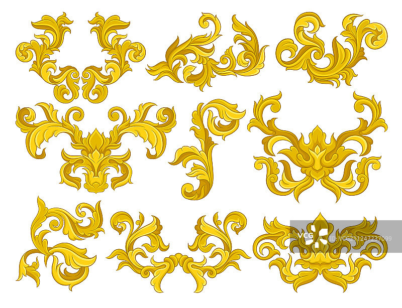 金色巴洛克风格奢华装饰集合图片素材