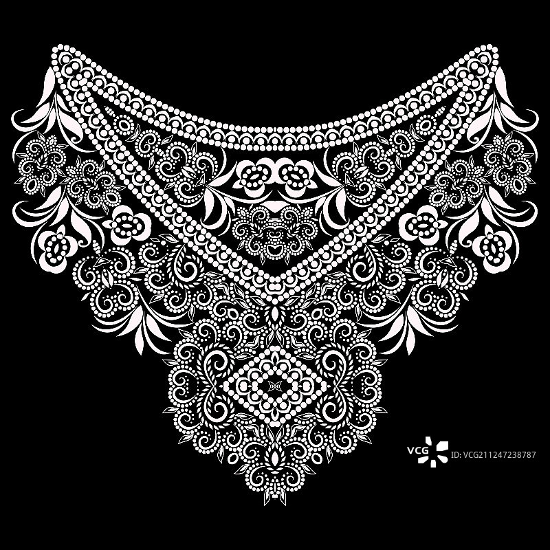 花卉黑白领口设计图片素材