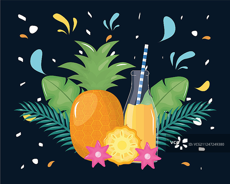 带吸管的瓶装新鲜菠萝汁图片素材