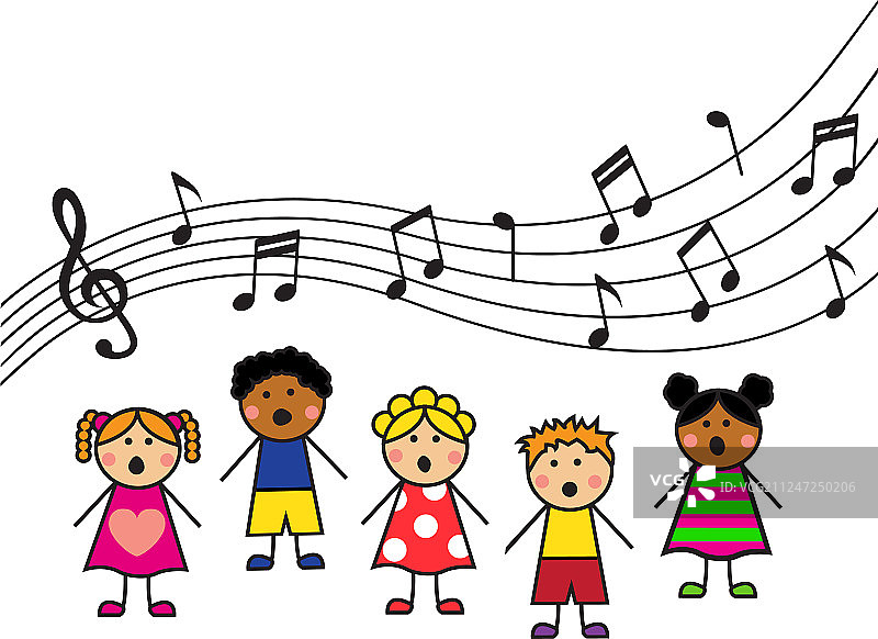 卡通儿童在唱歌图片素材