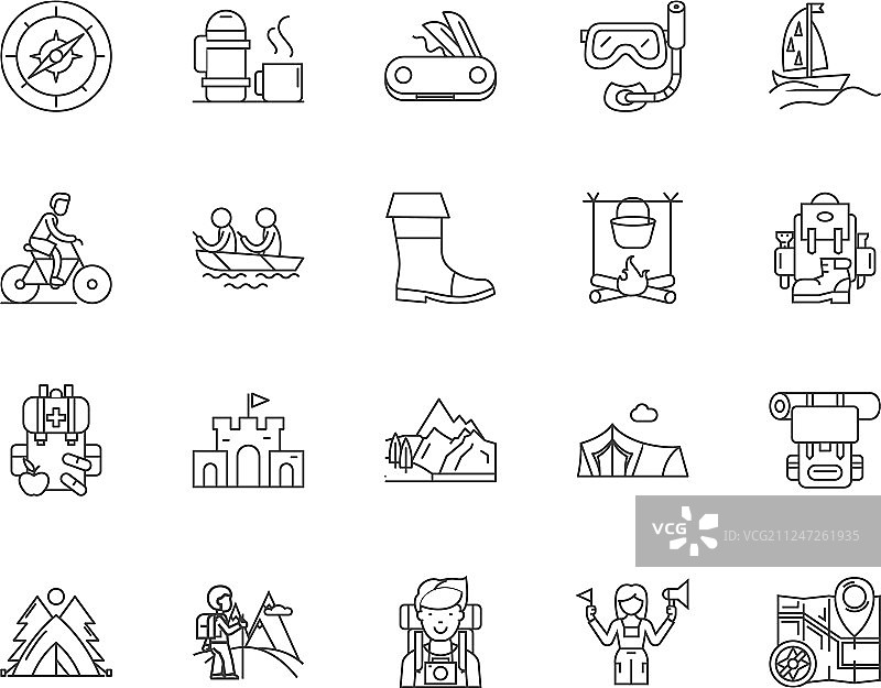 露营地线性图标标志合集图片素材