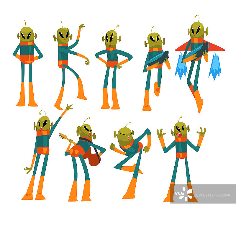 有趣的绿色外星人卡通人物图片素材