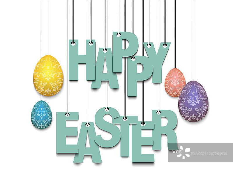 复活节快乐绳索悬挂字母图片素材