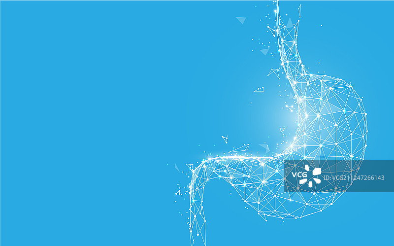 线条三角形粒子构成的人体胃部图片素材