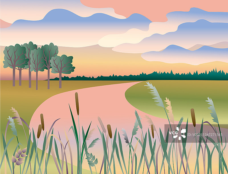 河边日落图片素材