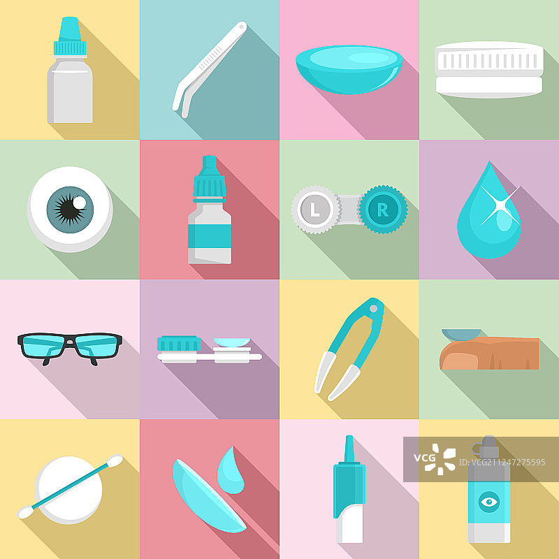 扁平风格隐形眼镜图标合集图片素材