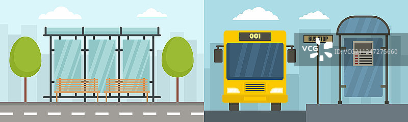 扁平风格的城市公交车站banner图片素材
