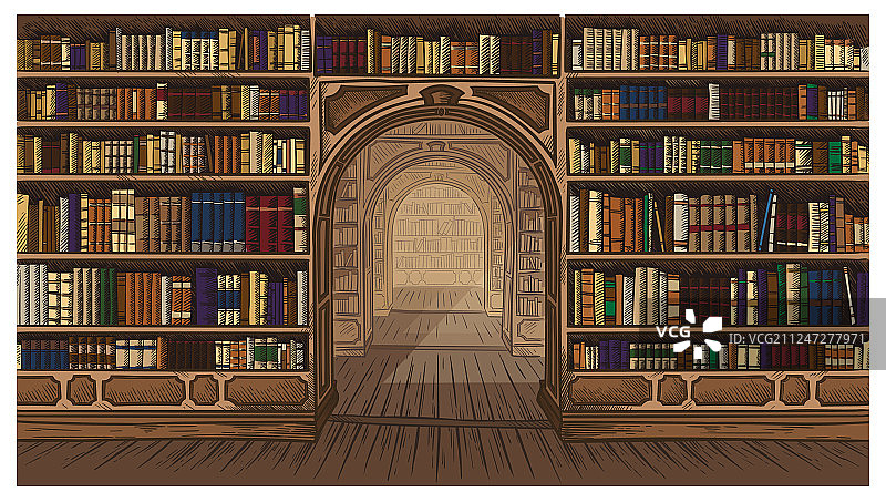 图书馆书架内部图形草图图片素材