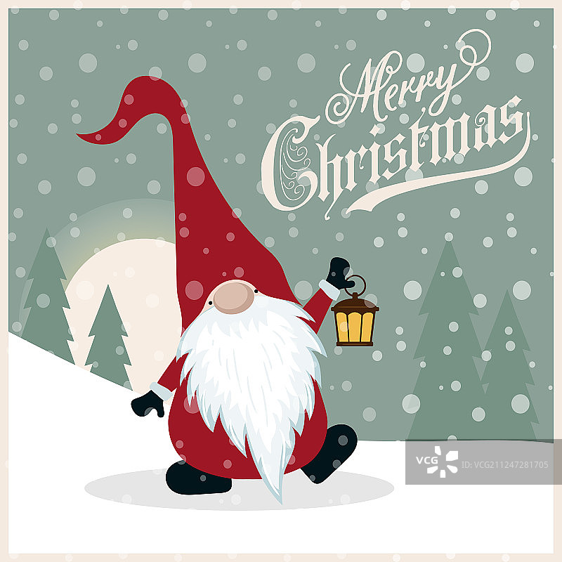 带有侏儒图案的精美复古圣诞贺卡图片素材