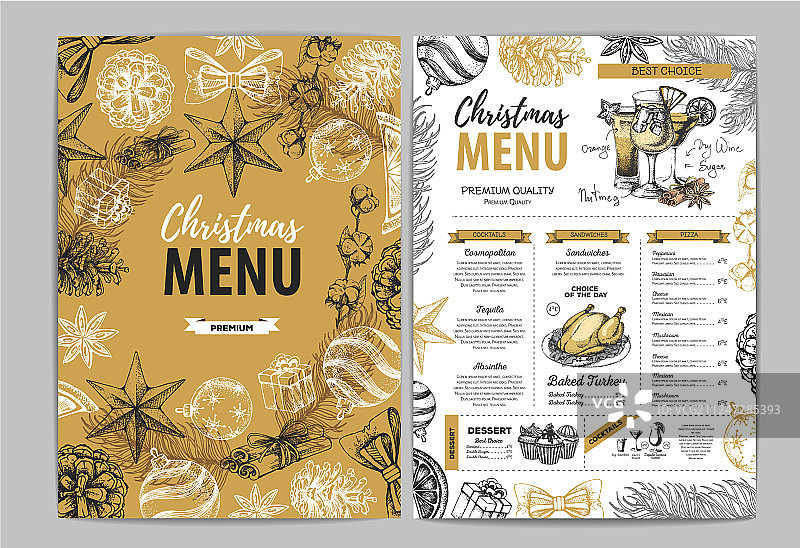 手绘圣诞假日菜单设计图片素材