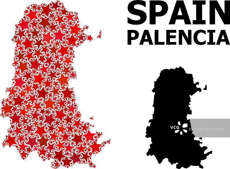 红色星星马赛克帕伦西亚省地图图片素材