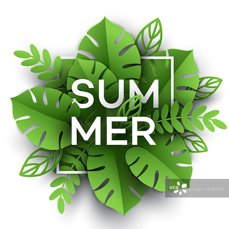 夏季热带树叶剪纸风格图片素材