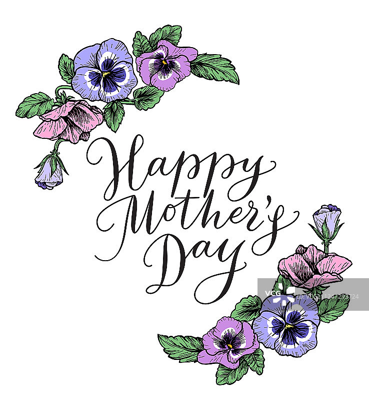 母亲节快乐贺卡，带文字和边框图片素材