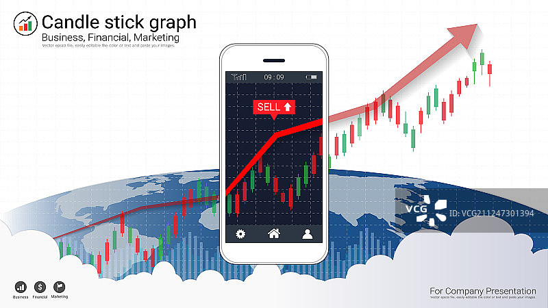 带有烛台的手机股票交易概念图片素材