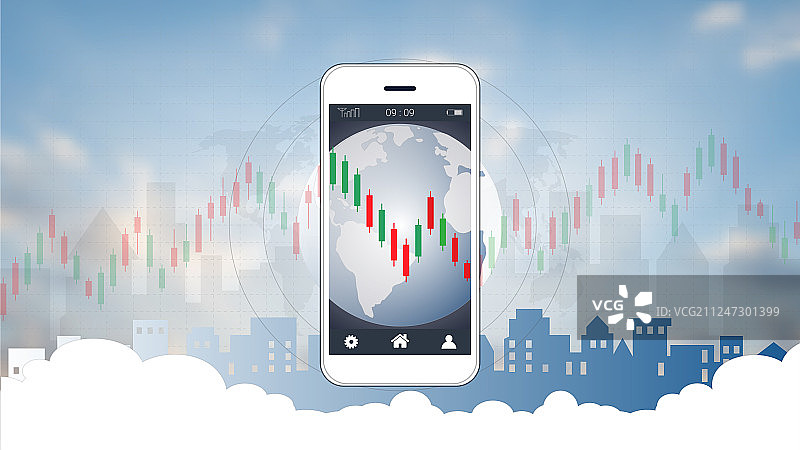 带有烛台的手机股票交易概念图片素材