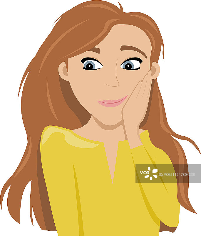 困惑的红发女孩感到尴尬和羞涩图片素材