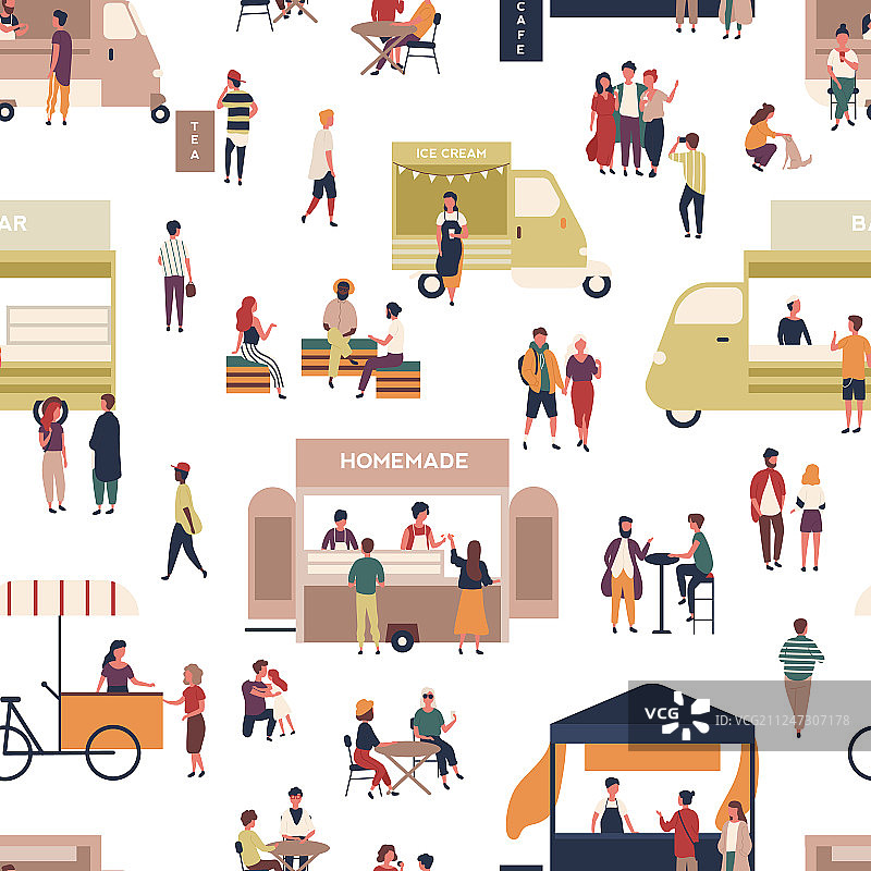 人群与货车无缝图案图片素材