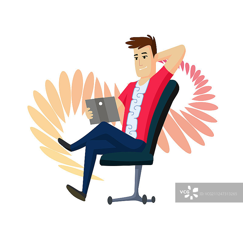 一个男人坐在笔记本电脑旁通过信使聊天图片素材