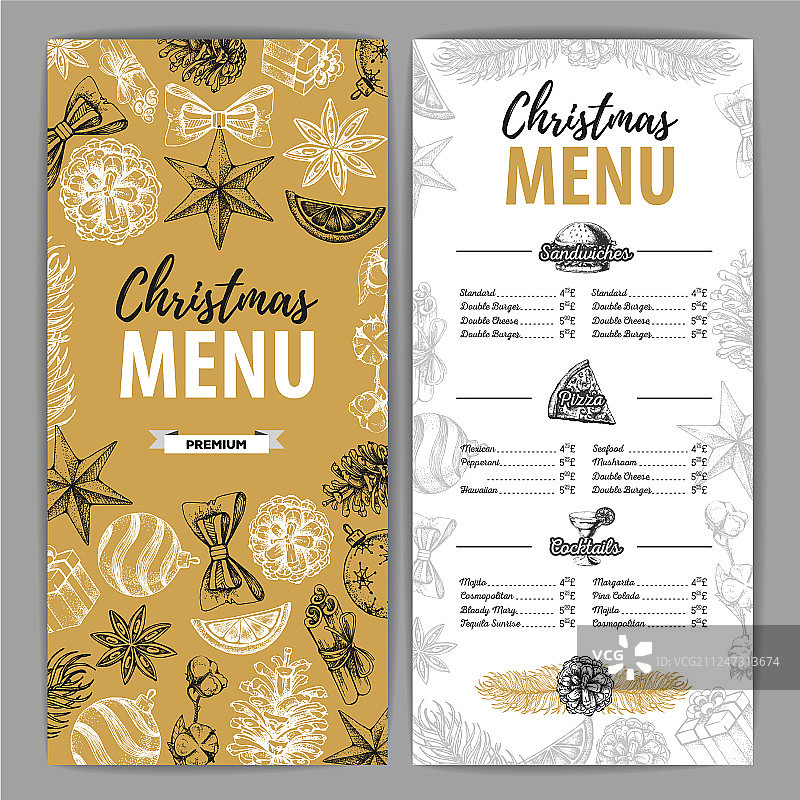 手绘圣诞假日菜单设计图片素材