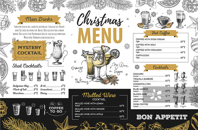 手绘圣诞假日菜单设计图片素材