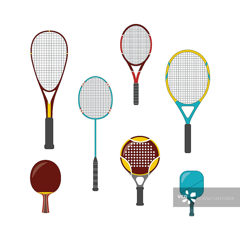 运动比赛器材组合 - 球拍图片素材